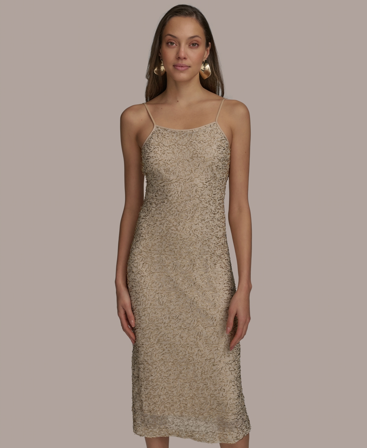 DONNA KARAN WOMEN'S BEADED SLIP DRESS 