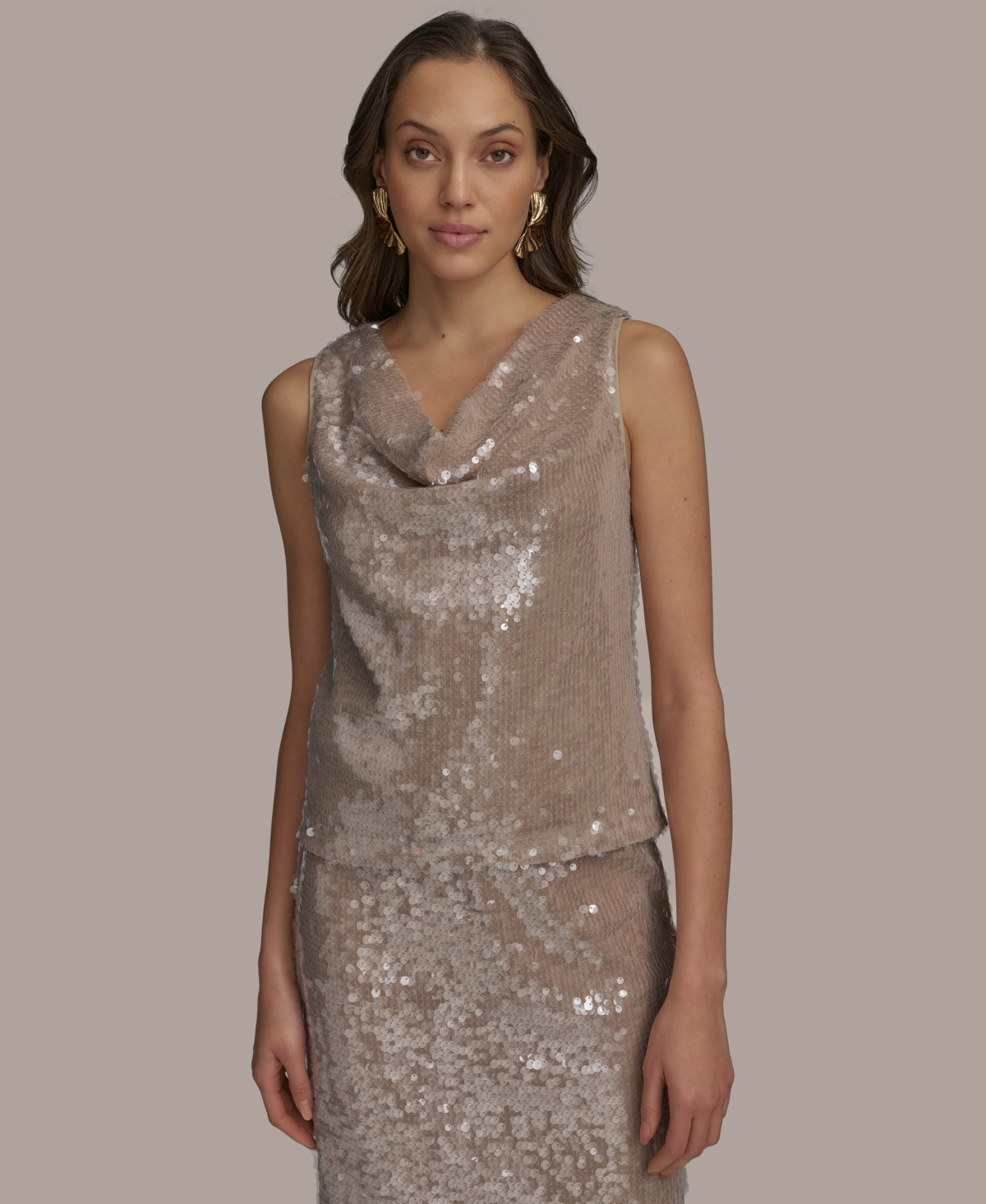 Women's Sleeveless Sequin Blouse - Hazelnut