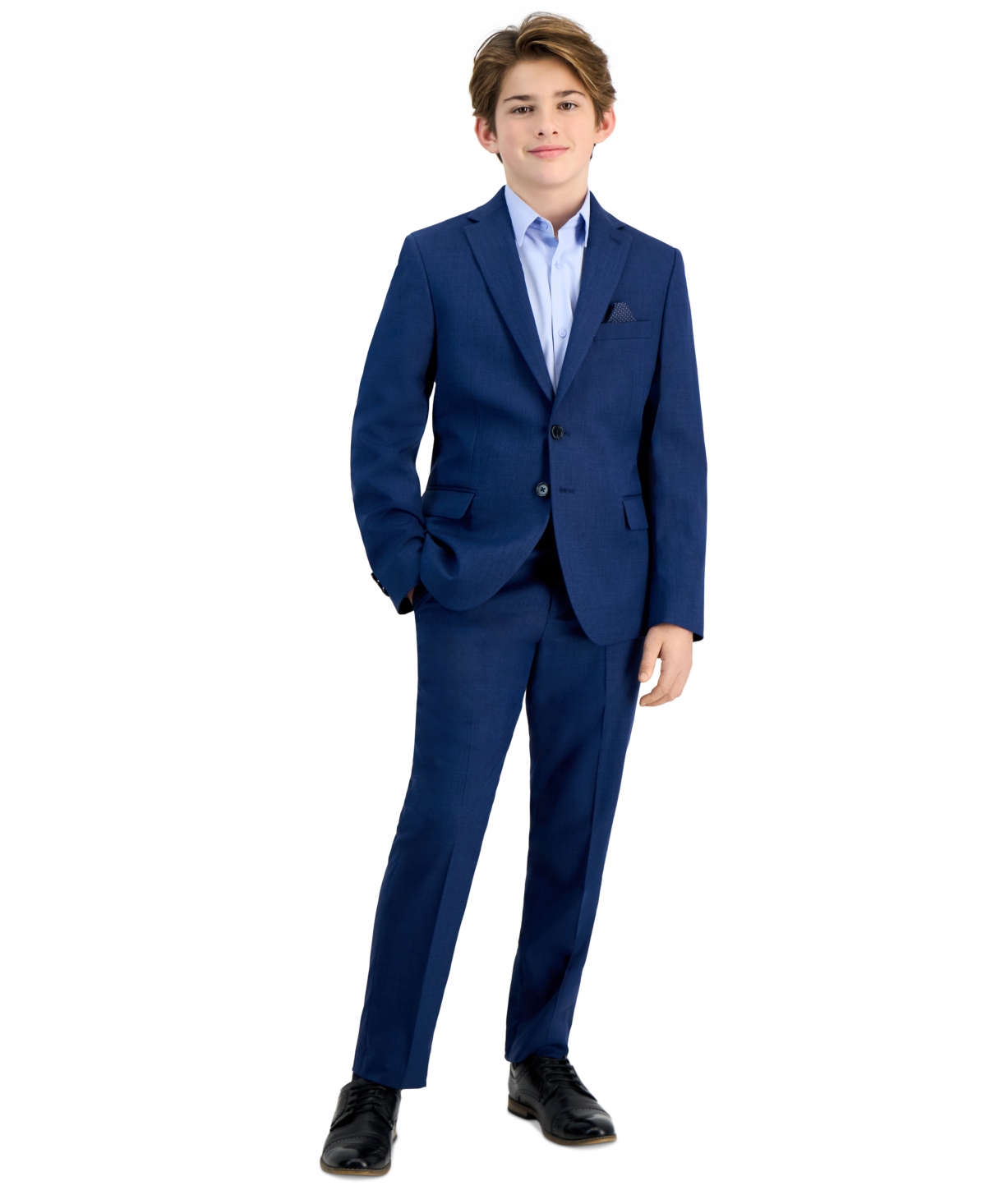 B By Brooks Brothers Navy Sharkskin Suit Jacket, Big Boys In Navy