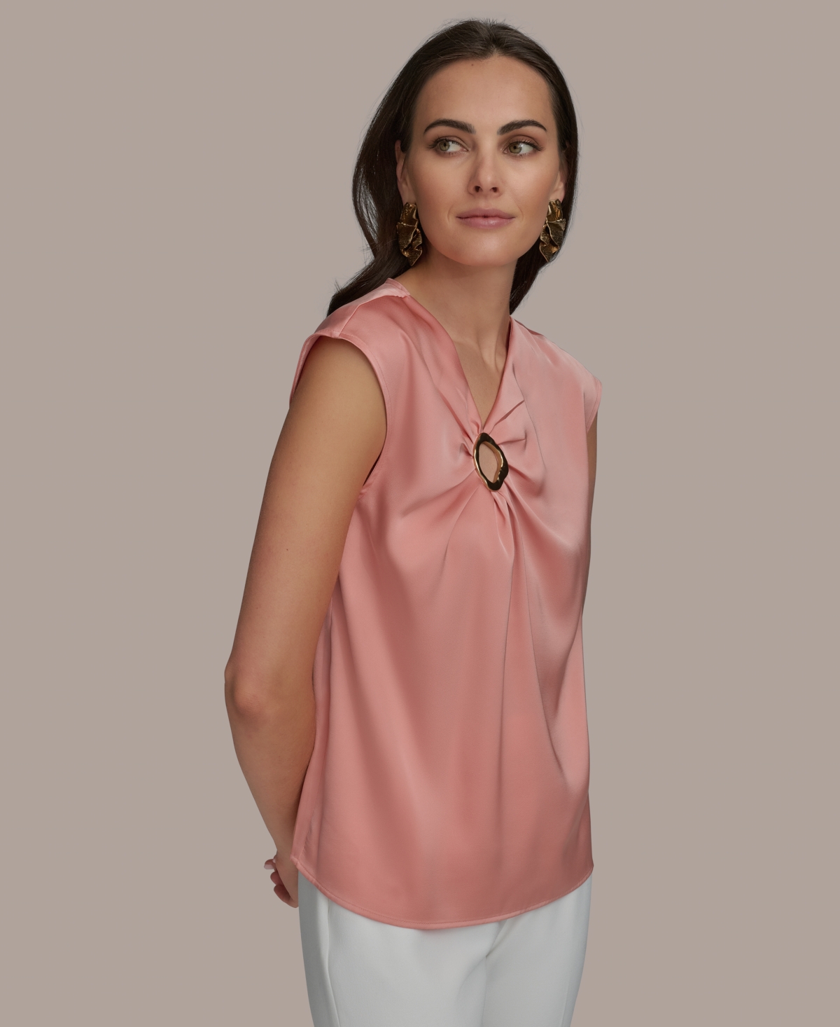 Shop Donna Karan Women's Cap-sleeve V-neck Blouse In Apricot