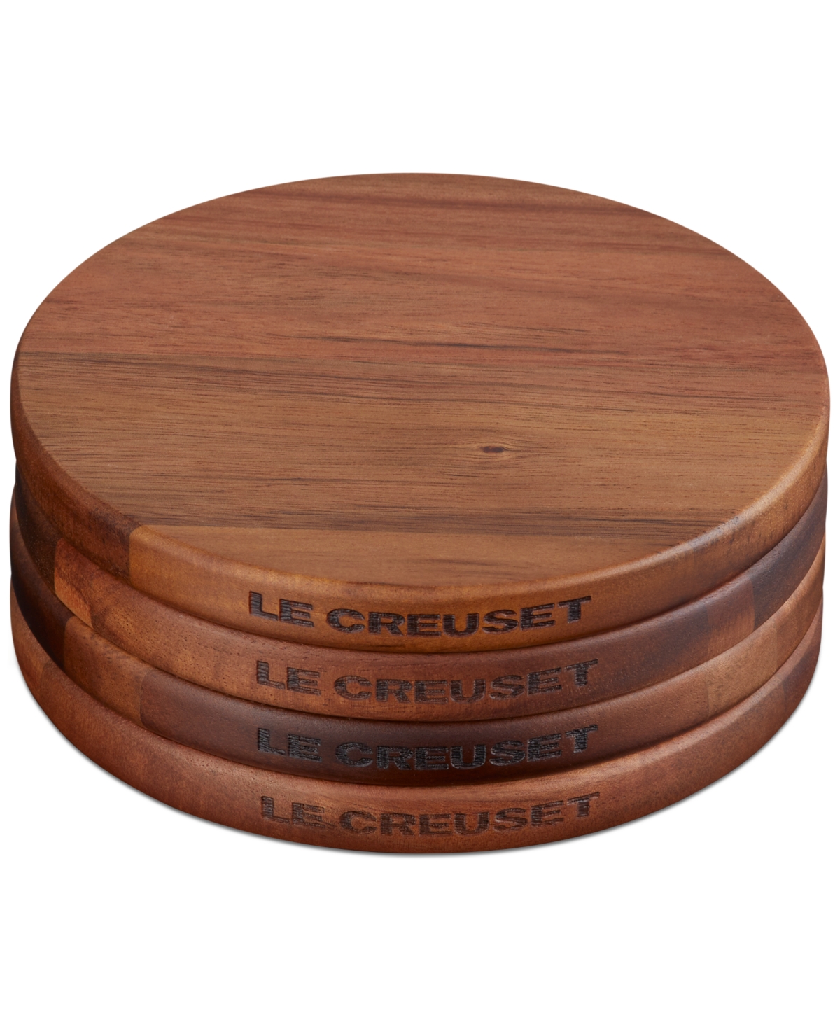 Le Creuset Set Of 4 Magnetic Round Wooden Trivets In Wood