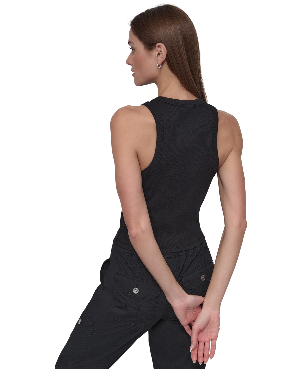 DKNY SPORT WOMEN'S RIBBED HIGH-NECK RACERBACK TANK TOP 