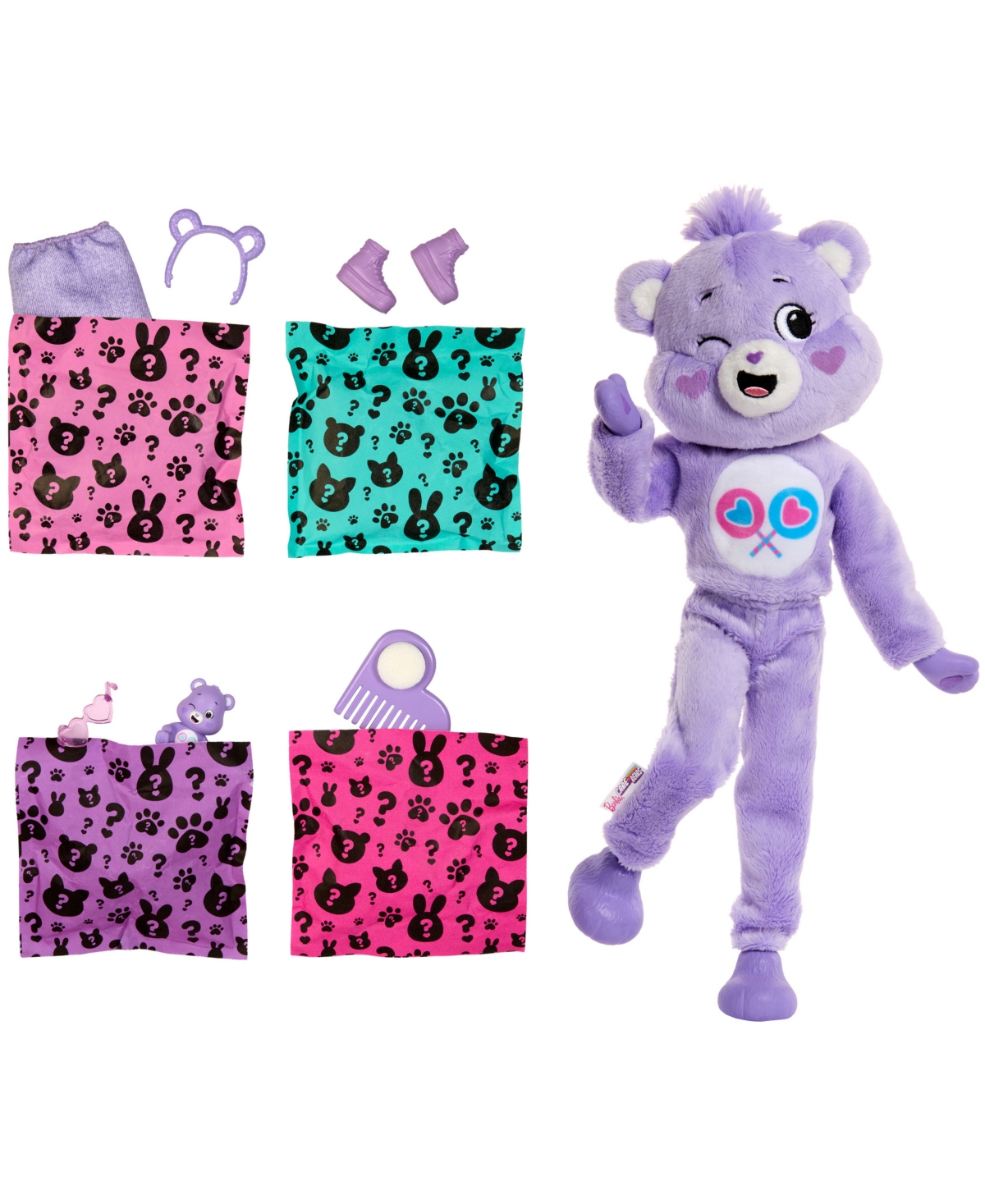 Barbie Cutie Reveal Care Bears Series Doll Accessories In Share Bear Plush Costume, 10 Surprises In Multi-color
