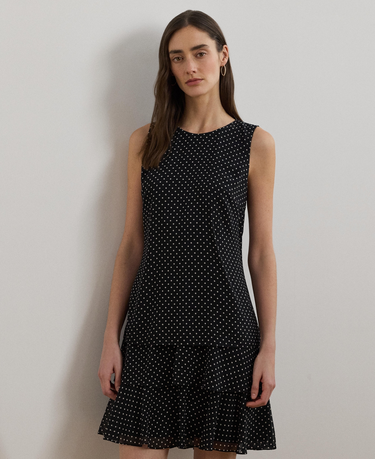 Ralph Lauren Women's Polka-dot Crinkle Georgette Shift Dress In Black,cream