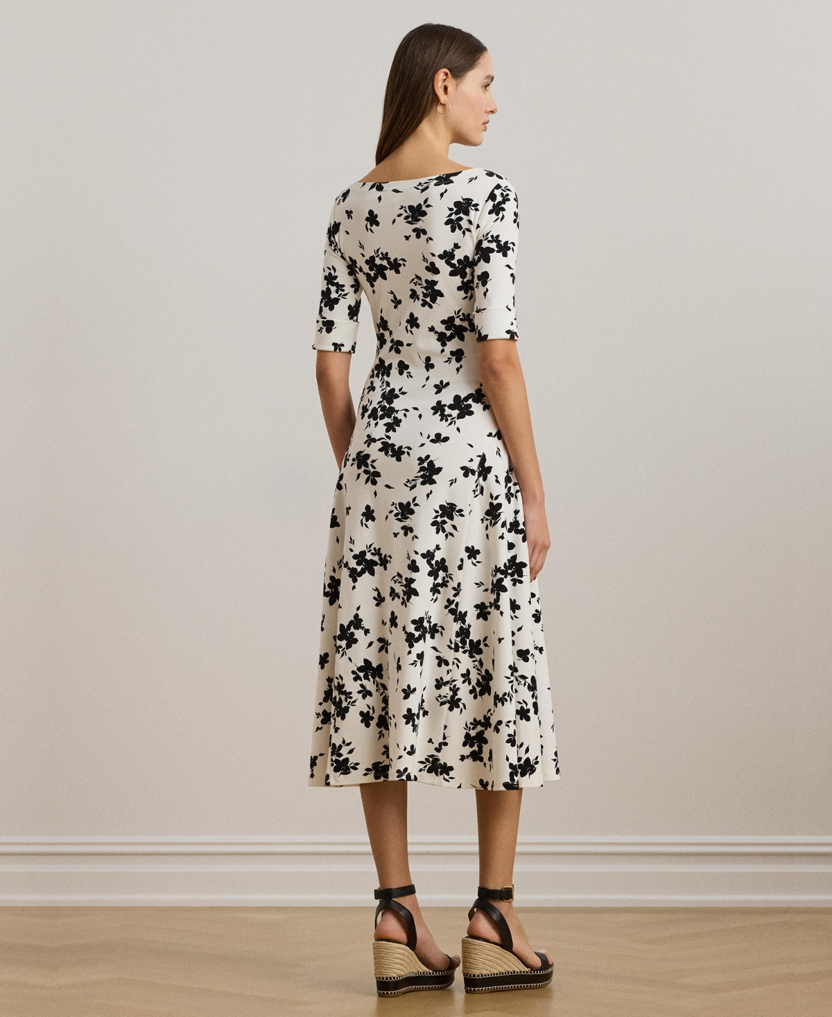 RALPH LAUREN WOMEN'S FLORAL STRETCH COTTON MIDI DRESS 
