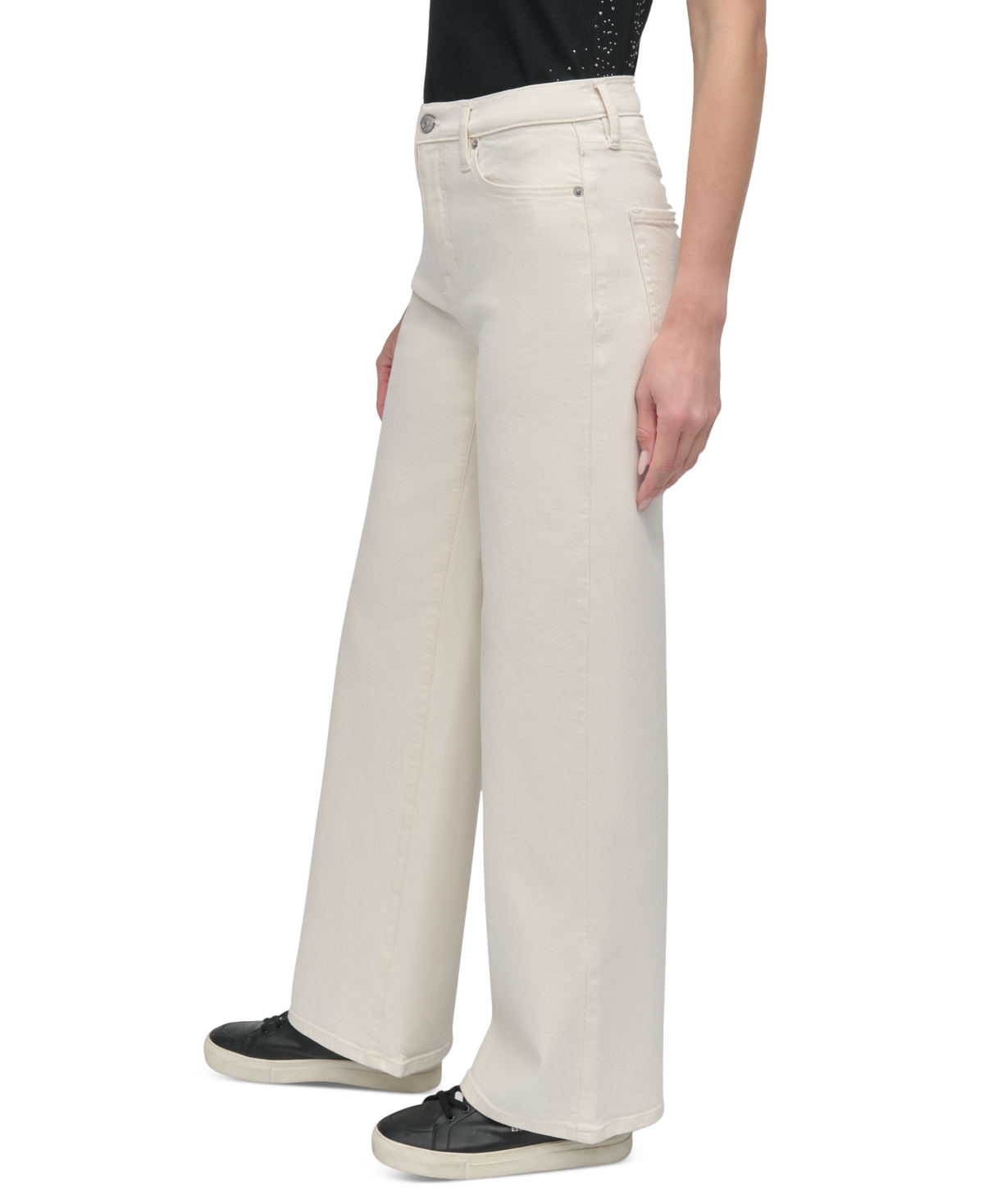 Shop Dkny Jeans Petite Houston High-rise Wide-leg Jeans In Ecru