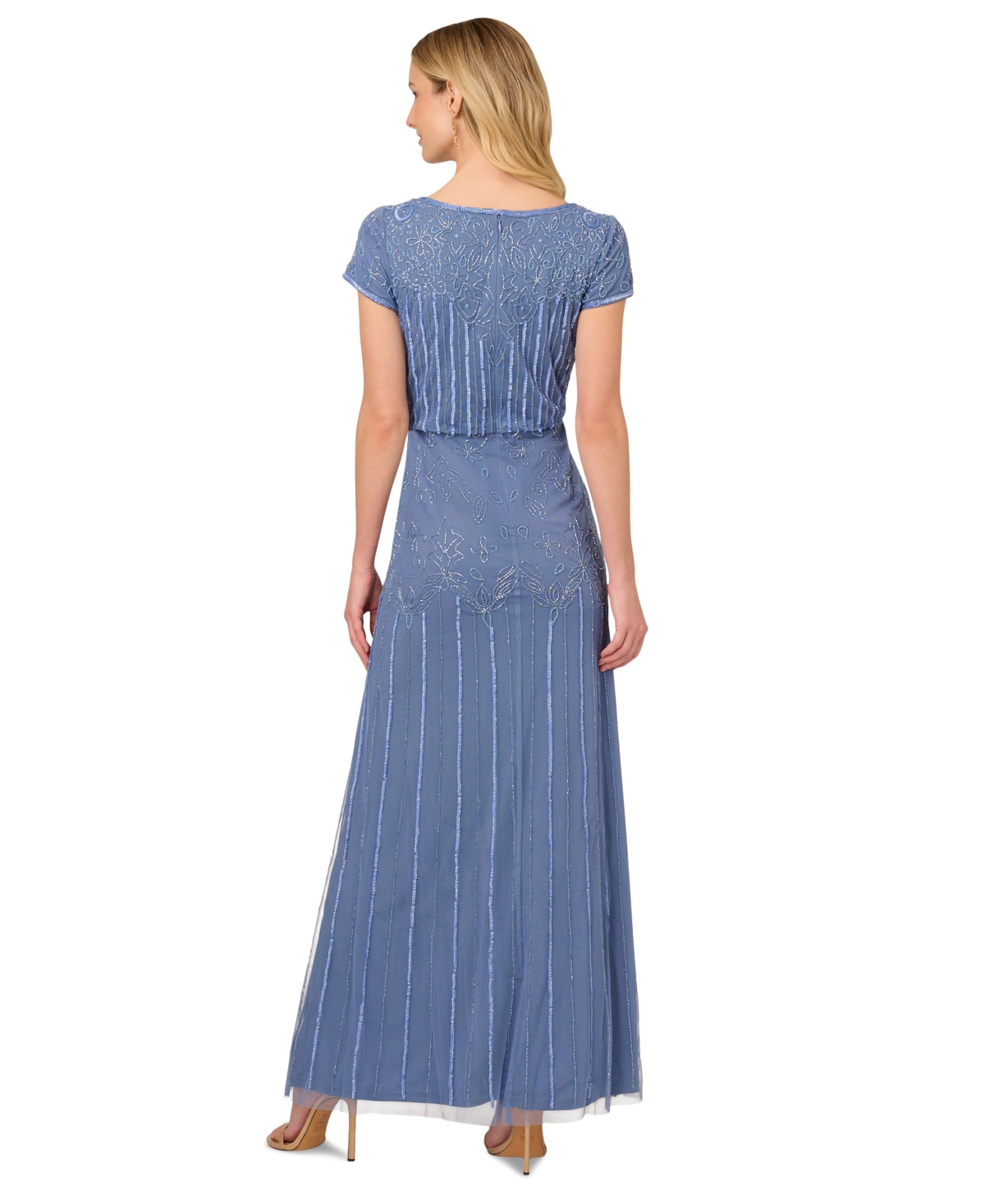 ADRIANNA PAPELL WOMEN'S BEADED SHORT-SLEEVE SHEER-OVERLAY GOWN 