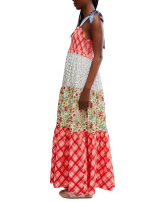 Women's Bluebell Cotton Mixed-Print Tiered Maxi Dress