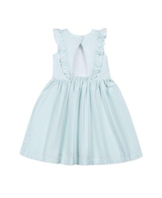 Big Girls Seersucker Flutter Sleeve Open Back Dress