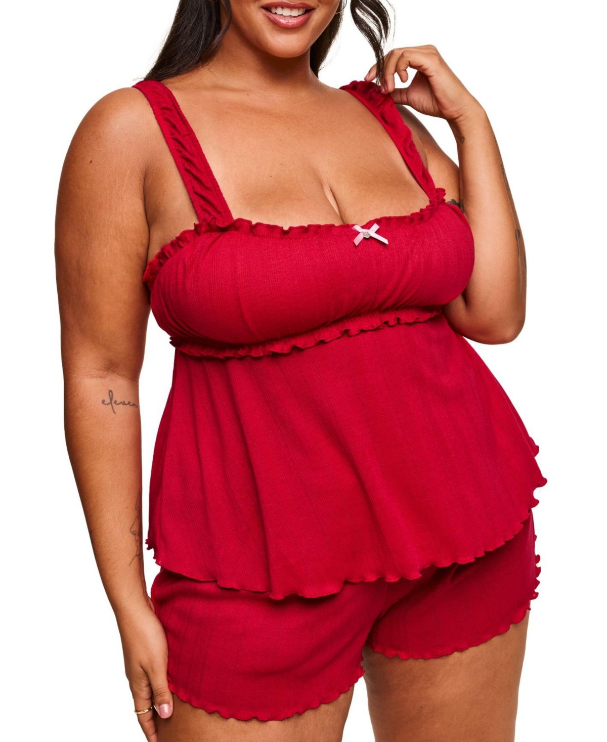 Leanore Women's Plus-Size Tank And Shorts Pajamas - Dark red