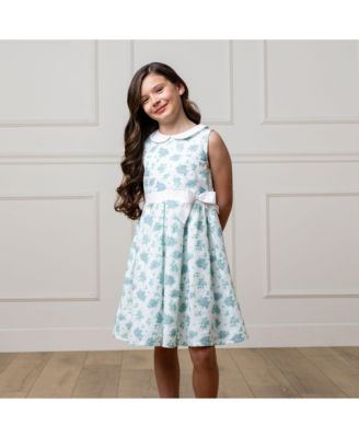 Toddler Girls Heirloom Linen Sleeveless Peter Pan Collar Tea Dress with Waist Sash
