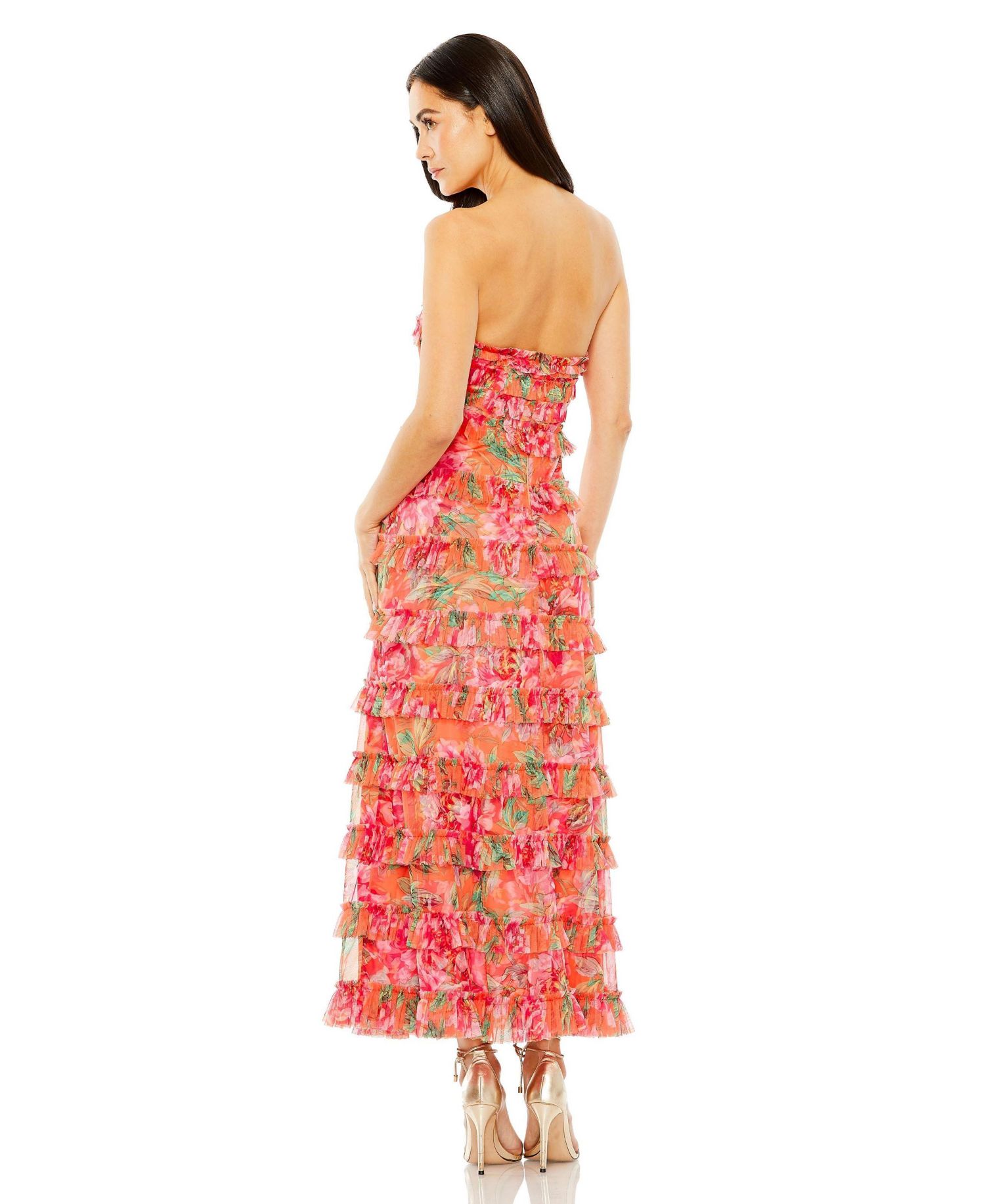 Women's Strapless Micro Ruffle Dress