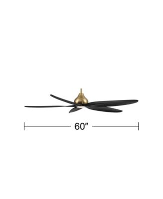 60" Lotus Bay Indoor Outdoor Ceiling Fan 5 Blade LED Light Remote Control Brass Finish Black Blades Bedroom Damp Rated