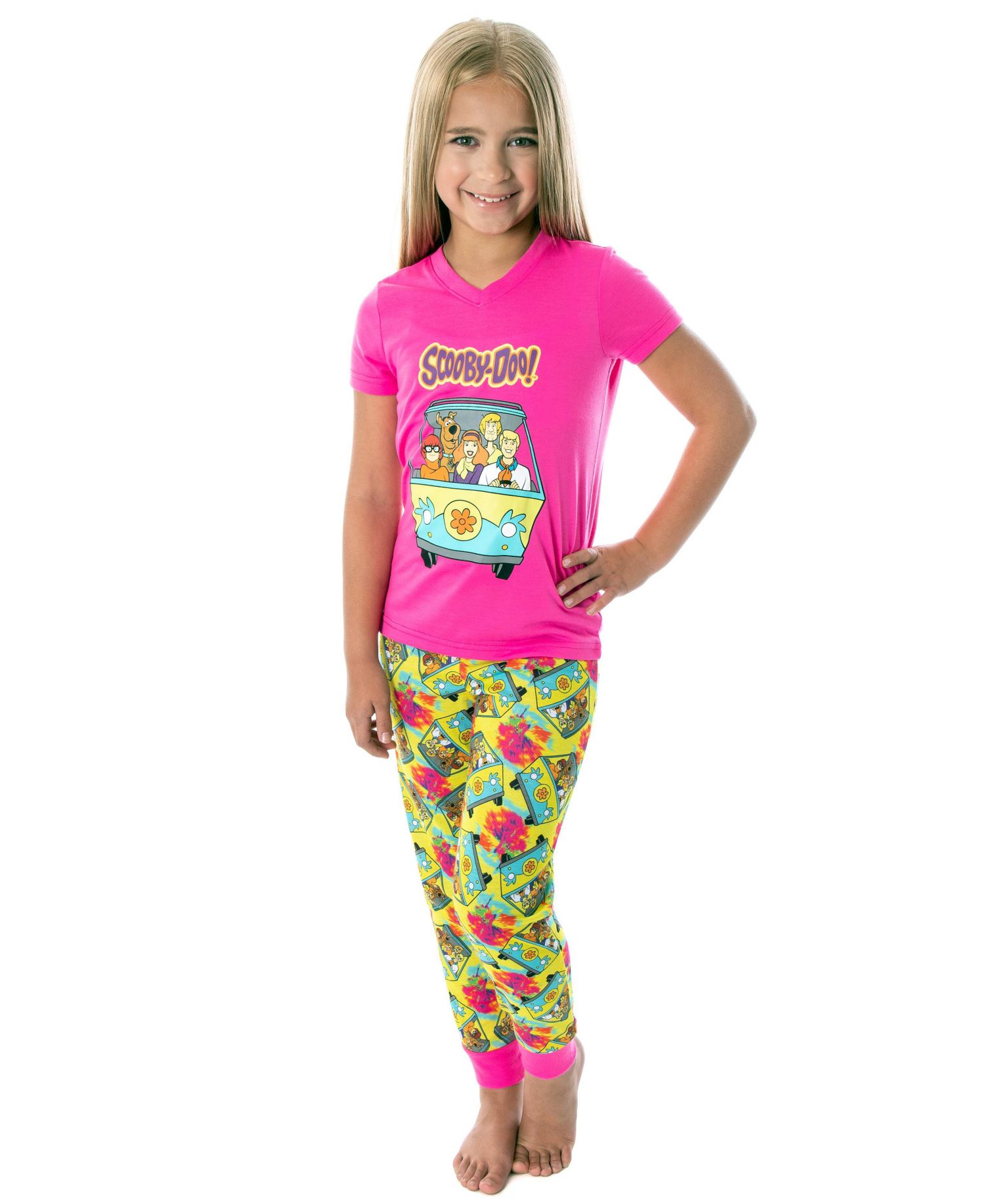 Scooby Doo Girls' Mystery Machine Shaggy Daphne Velma Fred Kids Sleep 2-Piece Jogger Pajama Set