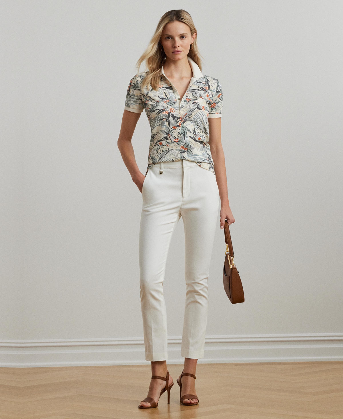 Shop Ralph Lauren Women's Print Stretch Pique Polo Shirt In Cream Multi