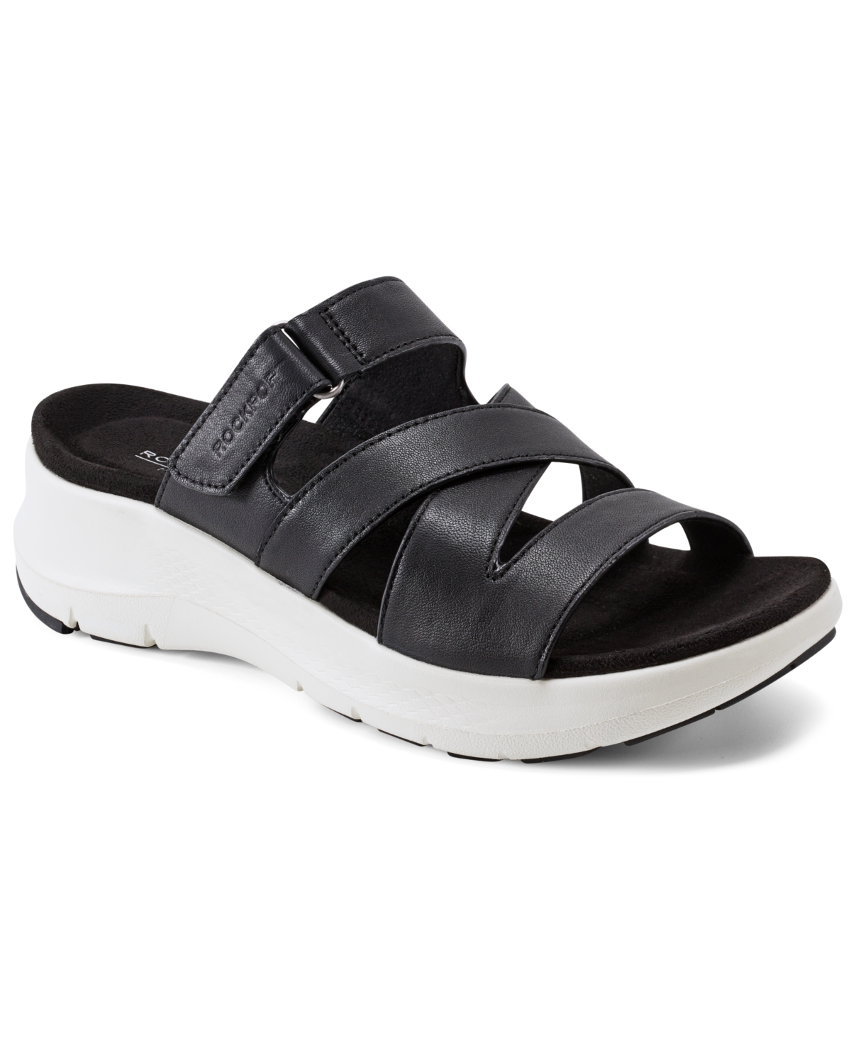 Shop Rockport Women's Qwyn Slip-on Strappy Casual Wedge Sandals In Black Leather