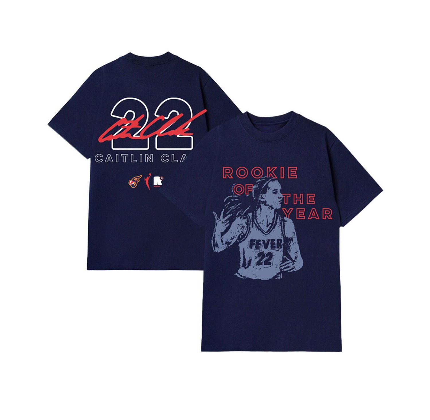 Men's and Women's Caitlin Clark Navy Indiana Fever 2024 WNBA Rookie of the Year T-Shirt