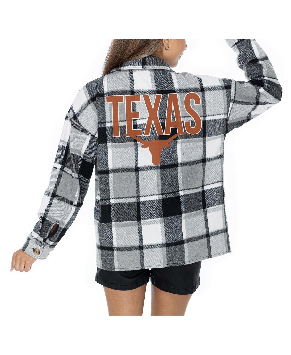GAMEDAY COUTURE WOMEN'S GREY TEXAS LONGHORNS LONG SLEEVE BRUSHED PLAID BUTTON-UP OVERSHIRT JACKET 