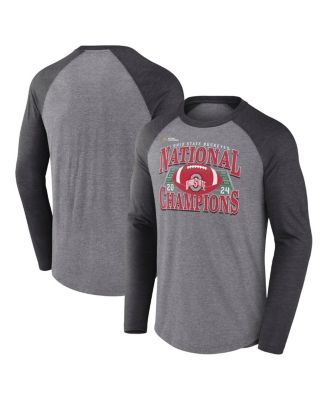 Fanatics - Men's Heather Gray Ohio State Buckeyes College Football Playoff 2024 National Champions Vintage Raglan Tri-Blend Long Sleeve T-Shirt