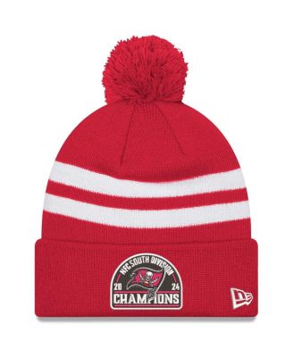 New Era - Men's Red Tampa Bay Buccaneers 2024 NFC South Division Champions Striped Cuffed Knit Hat with Pom