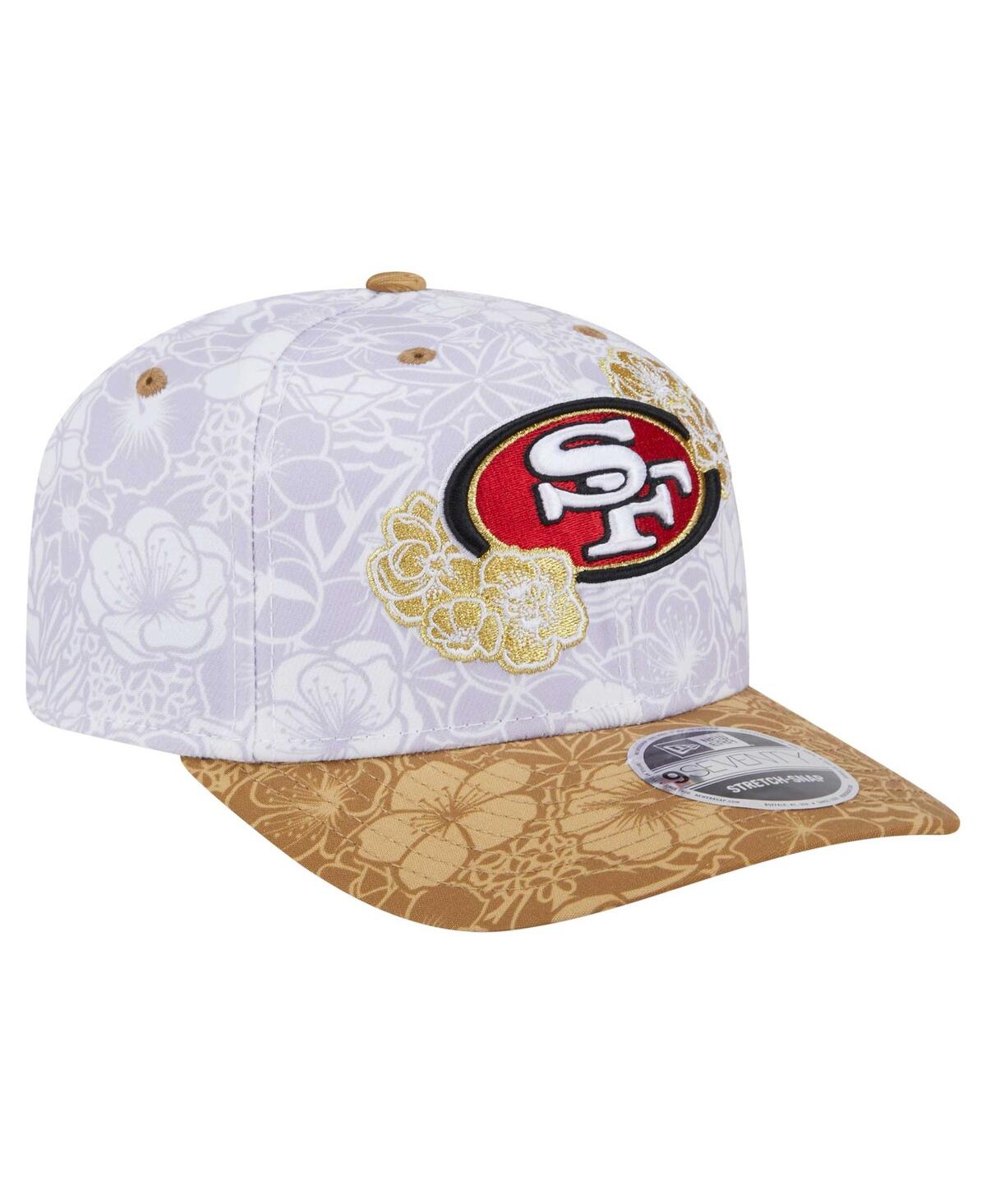 NEW ERA MEN'S WHITE/GOLD SAN FRANCISCO 49ERS AAPI APEX COLLECTION FLORAL 9SEVENTY STRETCH-SNAP HAT 