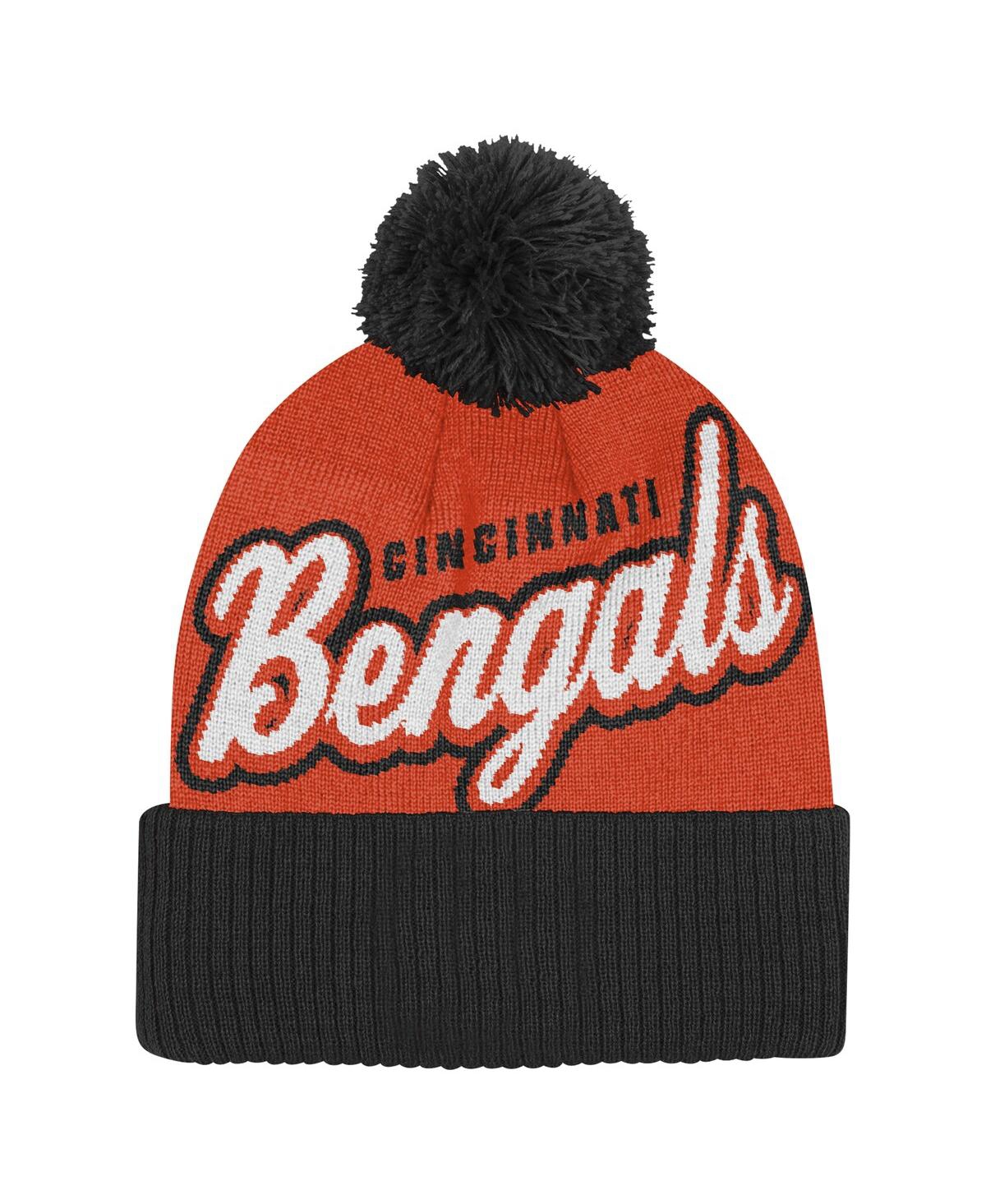 Outerstuff Big Boys And Girls Orange/black Cincinnati Bengals Pro-sport Jacquard Cuffed Knit Hat With Pom In Orange,black