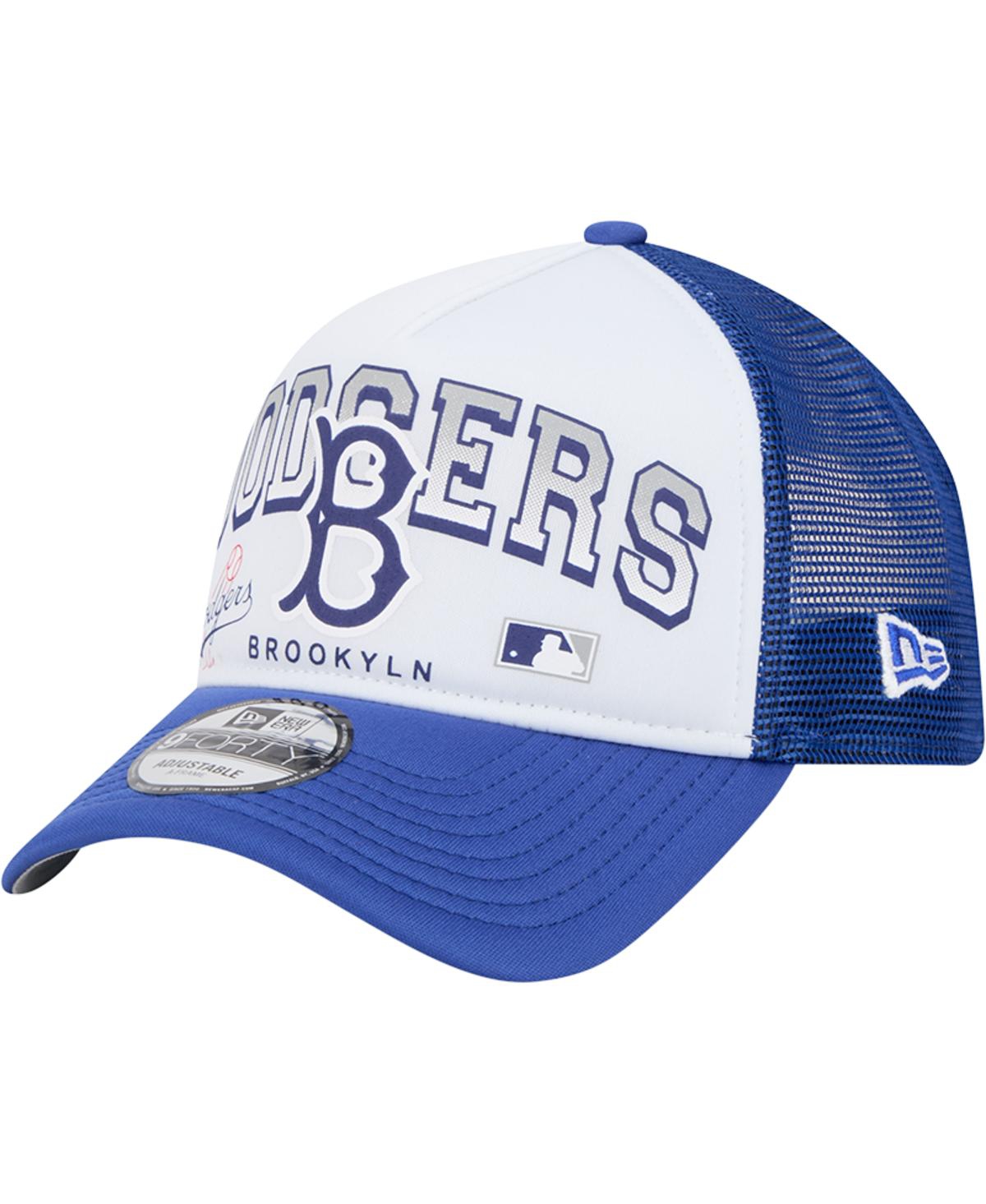 New Era Men's White Los Angeles Dodgers Retro Wordmark 9forty A-frame Trucker Adjustable Hat In White