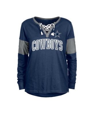 Women's Navy Dallas Cowboys Lace-Up Notch-Neck Long Sleeve T-Shirt