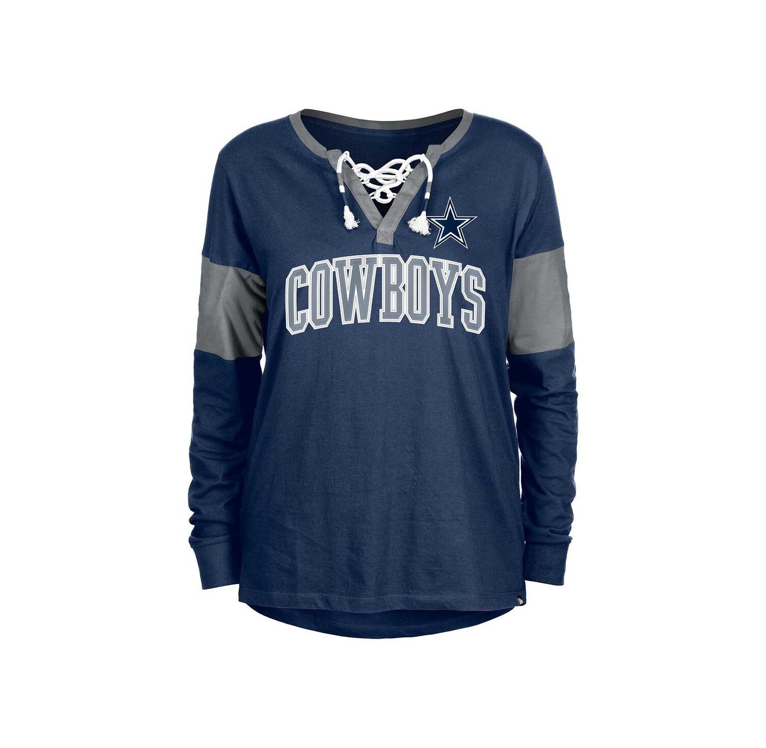 Women's Navy Dallas Cowboys Lace-Up Notch-Neck Long Sleeve T-Shirt