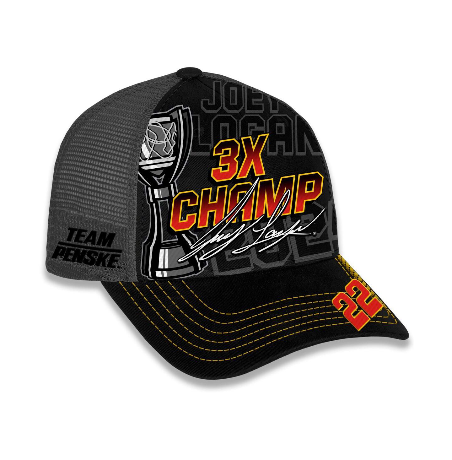 Мужская кепка Team Penske Checkered Flag Sports Black Joey Logano 2024 NASCAR Cup Series Champion Trophy Adjustable Hat — фото 3