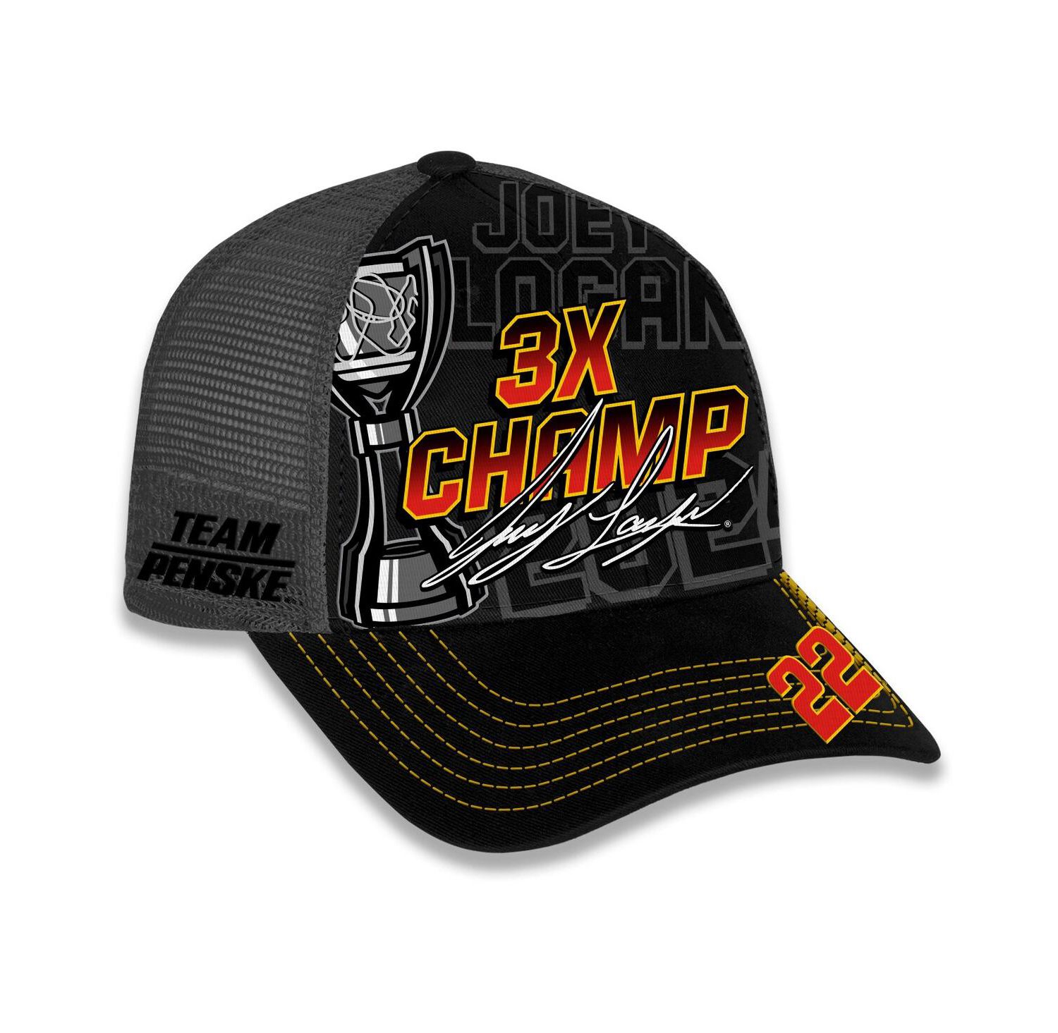 Men's Checkered Flag Sports Black Joey Logano 2024 NASCAR Cup Series Champion Trophy Adjustable Hat