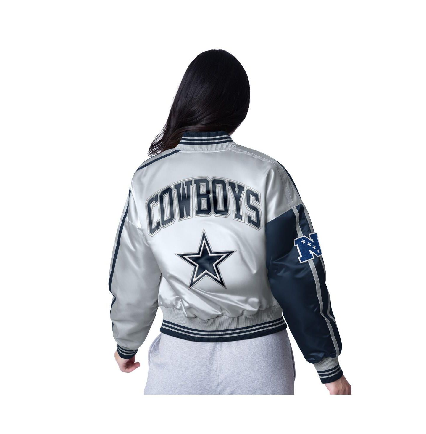 Женская куртка Starter Navy/Silver Dallas Cowboys Zone Blitz Cropped Full-Snap Satin — фото 2