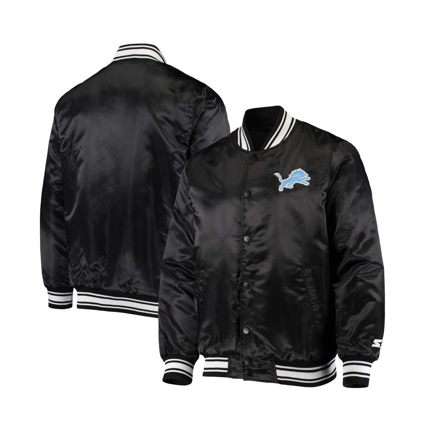 Мужская куртка Starter Black Detroit Lions Locker Room Satin Varsity Full-Snap — фото 1