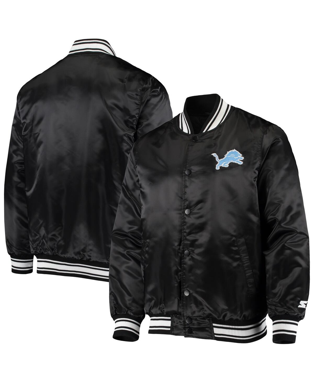 Starter Men's Black Detroit Lions Locker Room Satin Varsity Full-snap Jacket