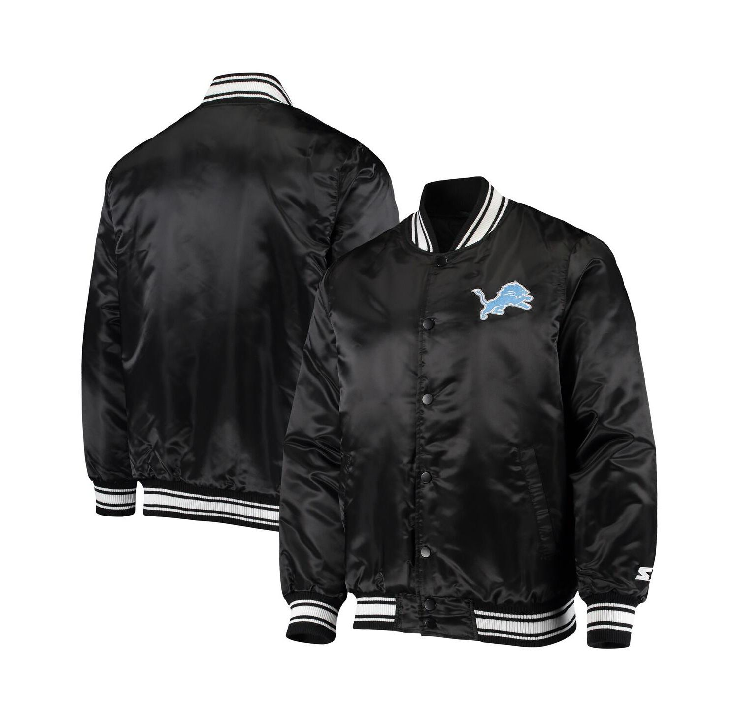 Men's Black Detroit Lions Locker Room Satin Varsity Full-Snap Jacket
