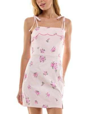 Trixxi - Juniors' Floral Print Tie Strap Bodycon Mini Dress