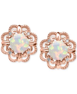 Macy's - Opal (5/8 ct. t.w.) and Diamond Accent Earrings in 14k Rose Gold