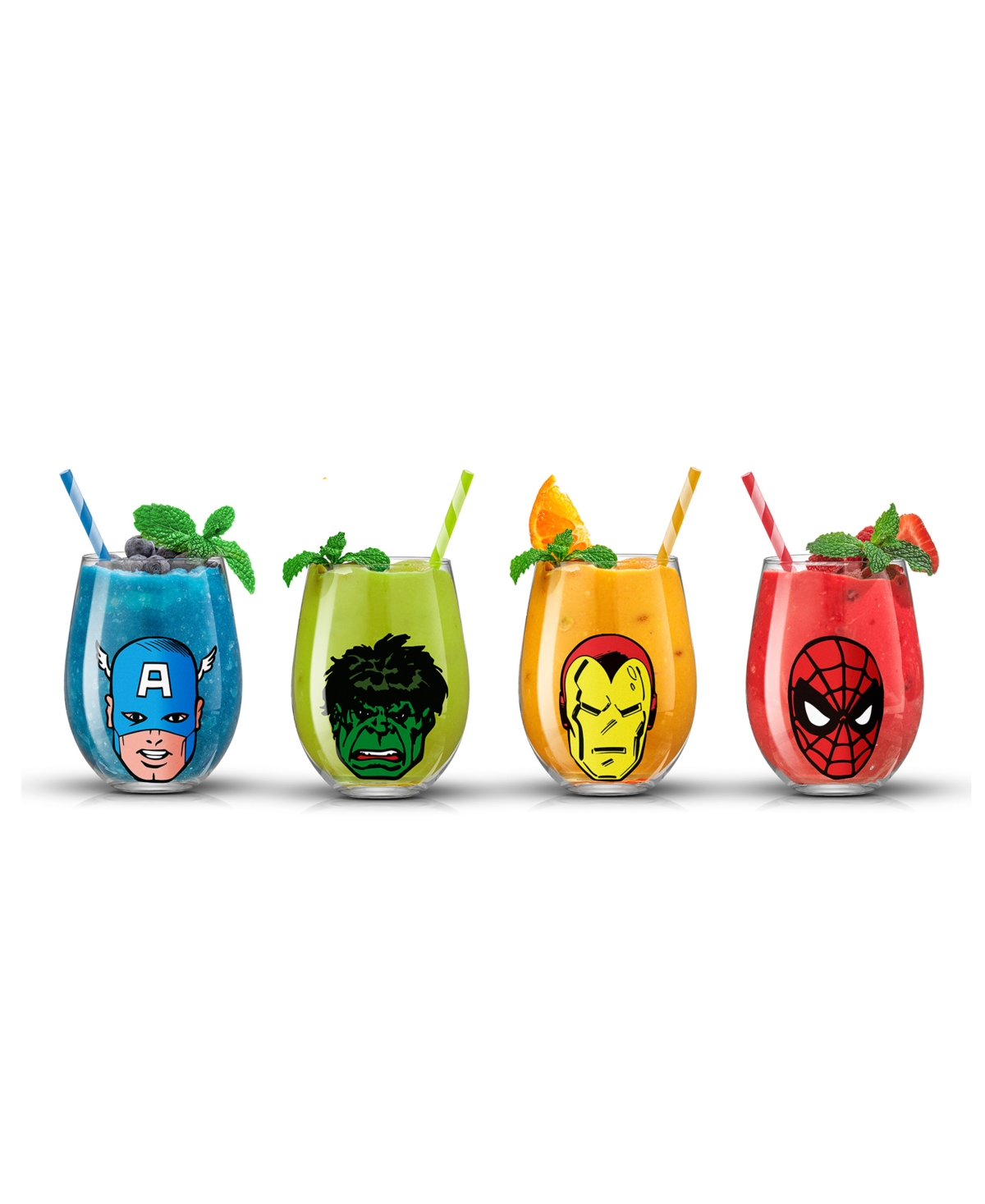 JOYJOLT MARVEL HEROES STEMLESS DRINKING GLASSES, SET OF 4 