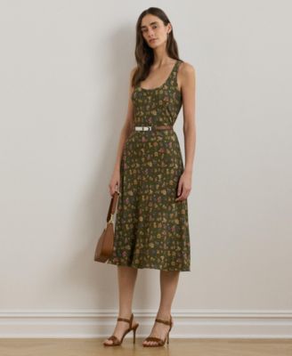 Lauren Ralph Lauren - Women's Floral Belted Crepe Sleeveless Dress