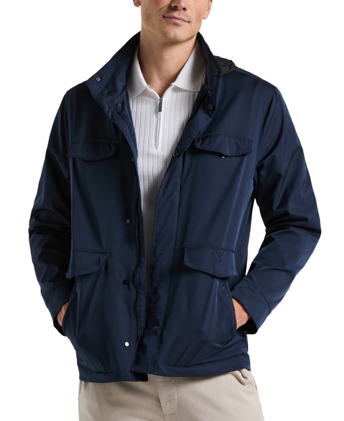 Men's Iridescent Twill 6-Pocket Hooded Jacket - Dark Sapphire