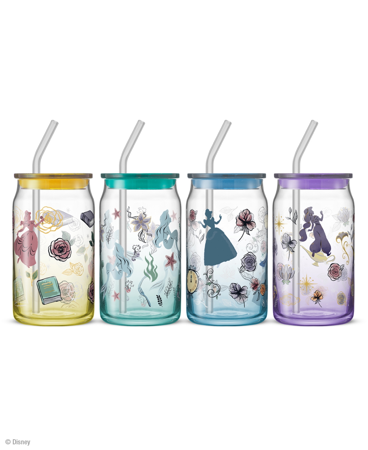 Shop Joyjolt Disney Princess Icon Tumbler Glasses With Lids, Set Of 4 In Multicolor