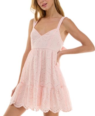Juniors' Cotton Eyelet Sleeveless Babydoll Mini Dress