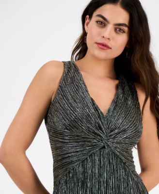 Petite Metallic V-Neck Twist-Front Gown