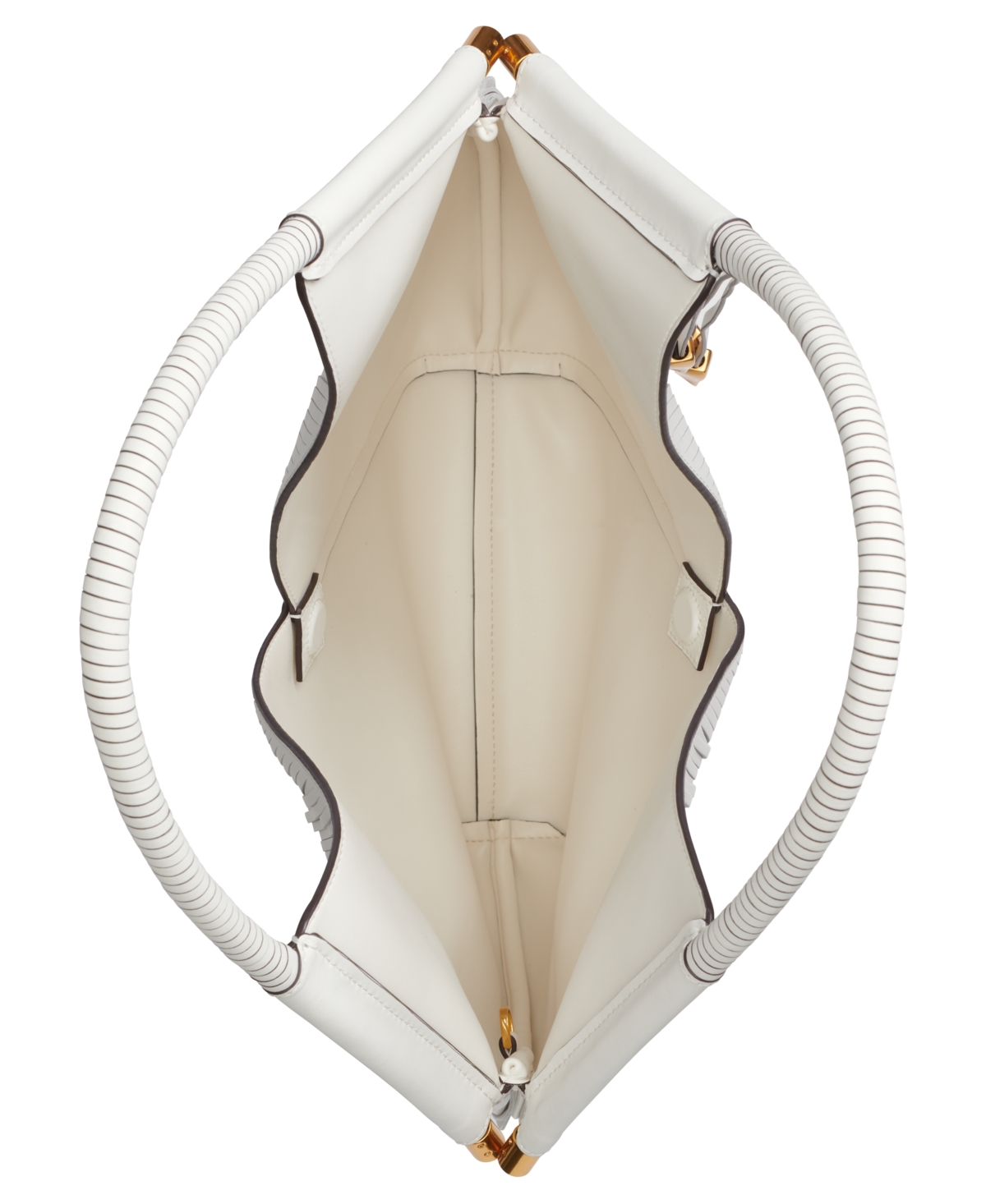Shop Donna Karan Baldwin Large Laser-cut Shoulder With Leather Wrapped Rounded Handle In Brillant White