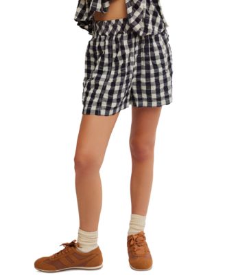 Free People - Women's Get Free Seersucker Cotton Pull-On Shorts