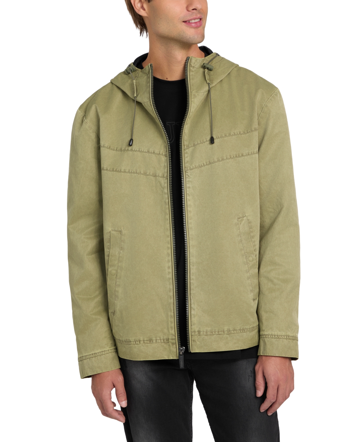 Guess Men's Washed Hooded Windbreaker In Ambrosia Olive