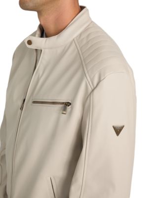 Men's Stretch Faux Leather Snap Collar Moto Jacket