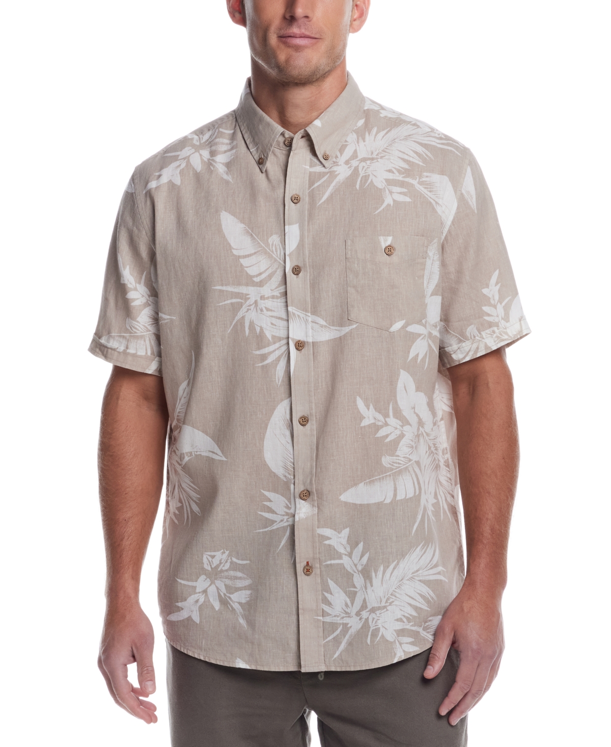 Men's Short Sleeve Print Linen Cotton Shirt - Hedge Green