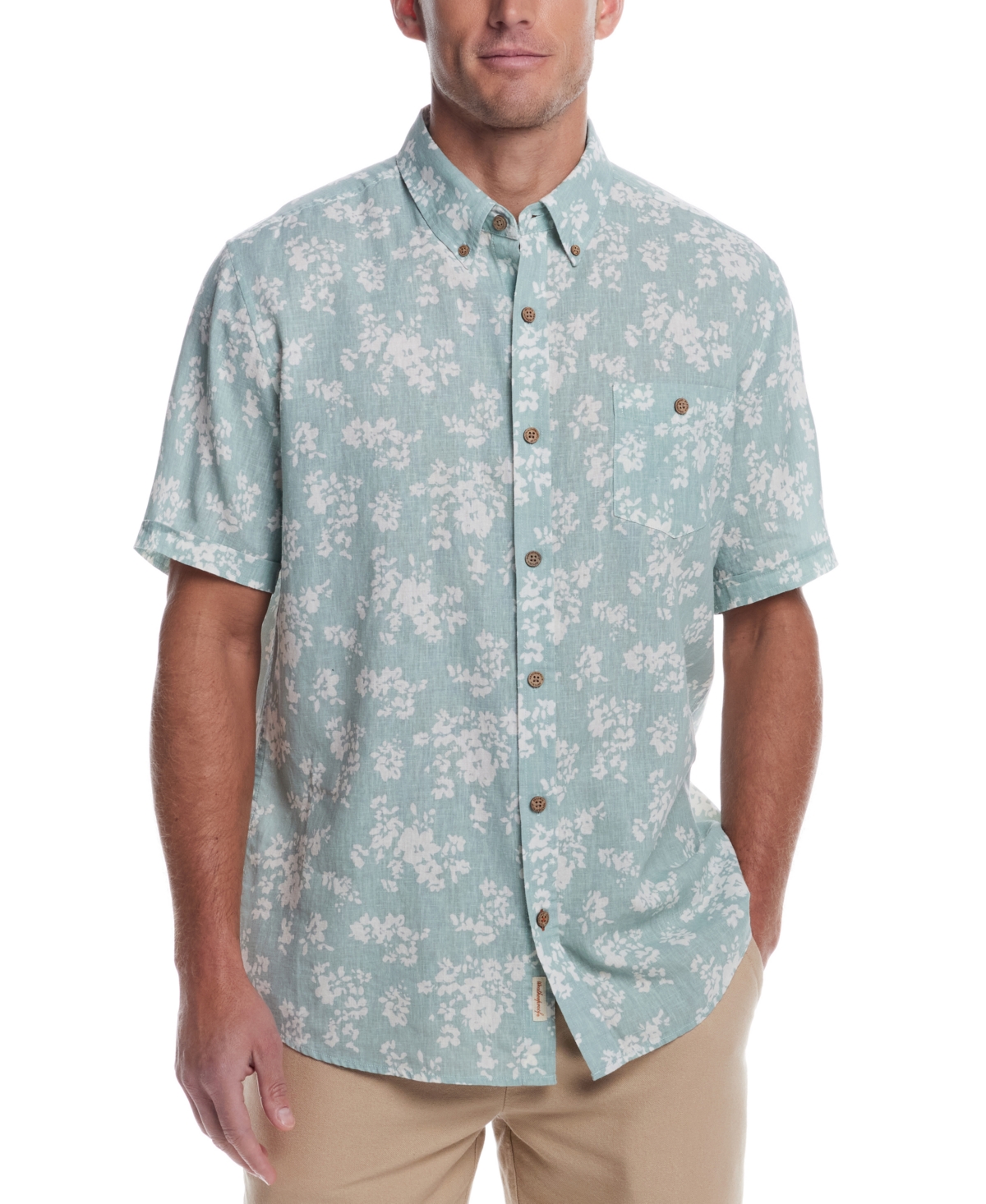 Men's Short Sleeve Print Linen Cotton Shirt - Hedge Green