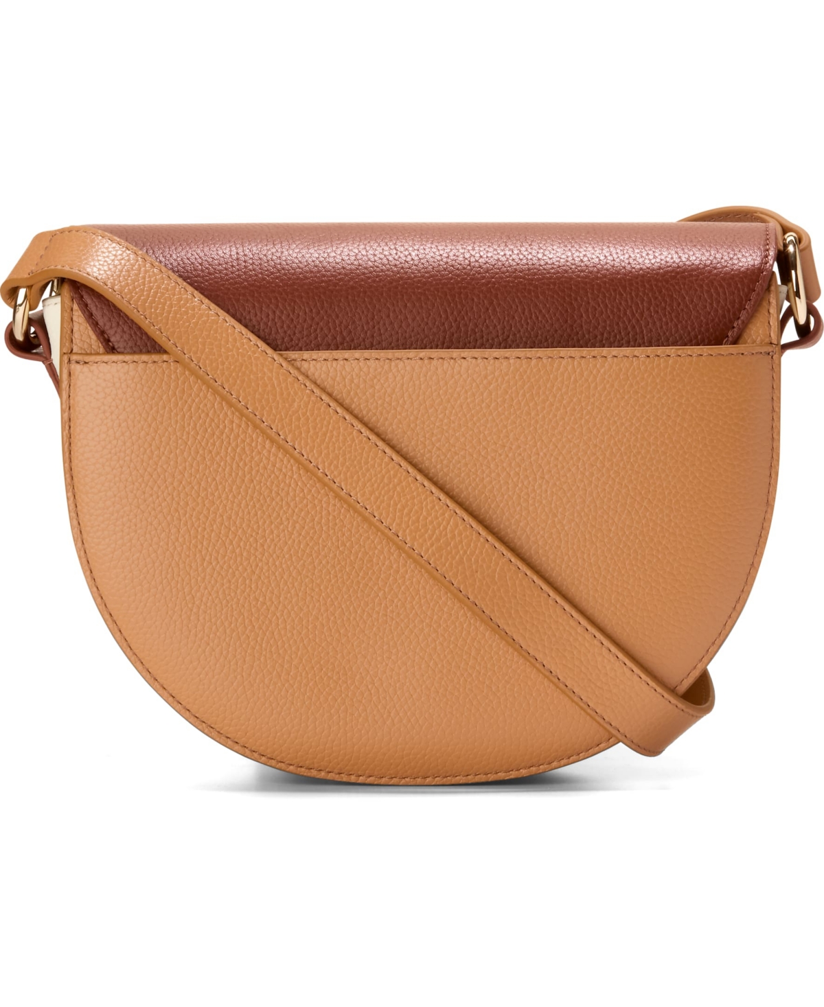 Cole Haan Evie Medium Saddle Bag In Dark Cuoio Ivory Color Block